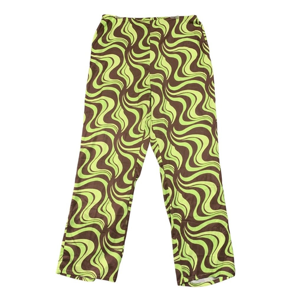 ASOS DESIGN Tall Women 16 Chartreuse Green Brown Swirl Psychedelic Print Pants
